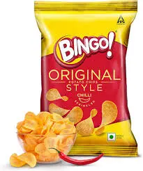 Bingo ! Original Style Chilli Sprinkled - Flat Cut Spicy Potato Chips Pack For Snacks, ,45 Gram/43G(Weight May Vary)